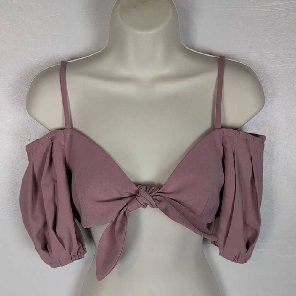 Nookie Knot Detail Cold Shoulder Puff Sleeve Crop Top